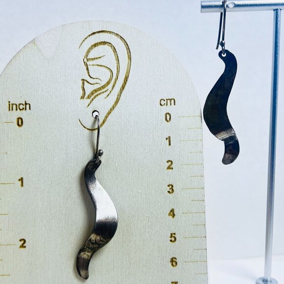 MCM Handcrafted 925 Sterling Silver Abstract Wave Dangle Earrings10g Tarnished - Picture 3 of 4